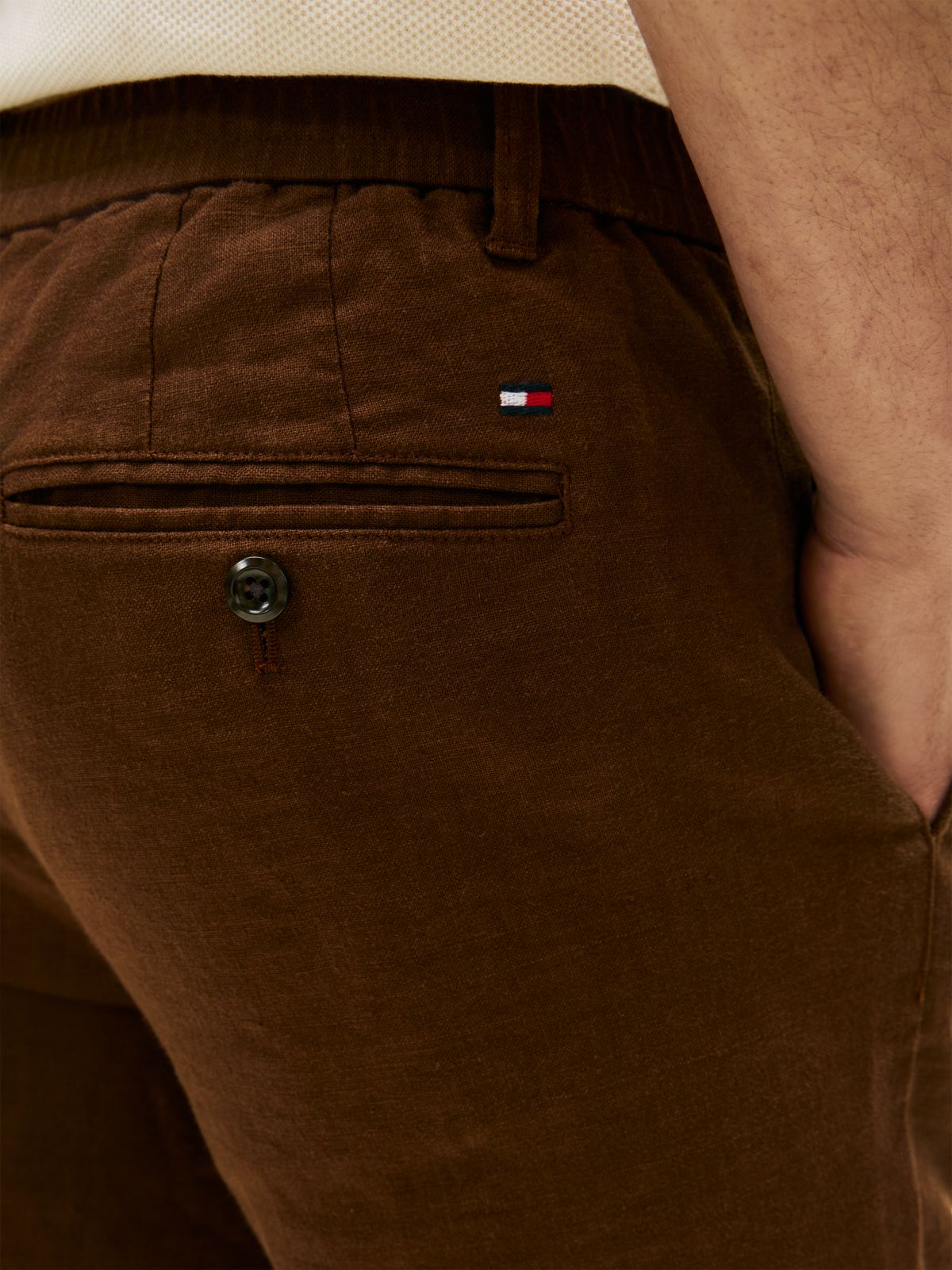 Denton Slim Straight Linen Blend Chinos — Brown