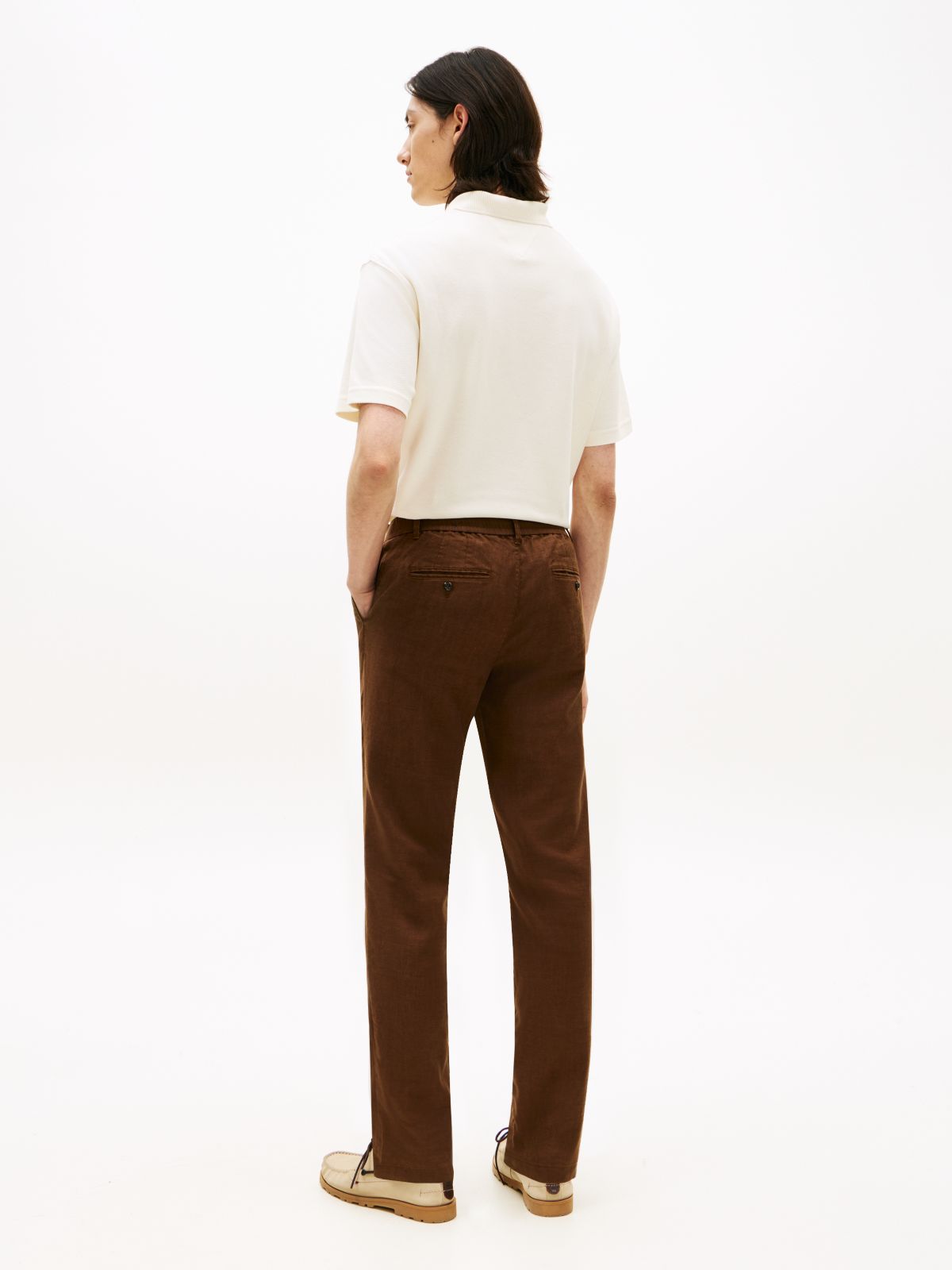 Denton Slim Straight Linen Blend Chinos — Brown