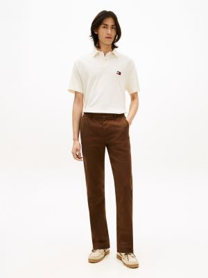 brown denton straight leg linen blend chinos for men tommy hilfiger