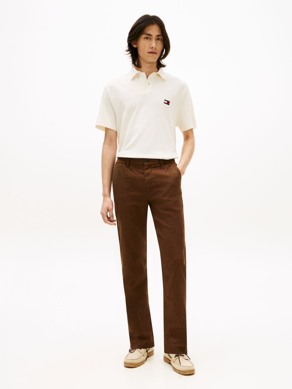 Denton Slim Straight Linen Blend Chinos — Brown