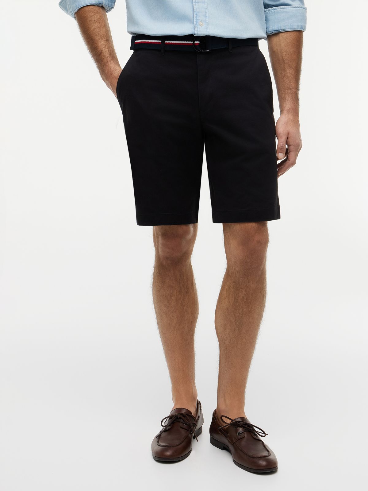 Denton Slim Straight Belted Chino Shorts — Black