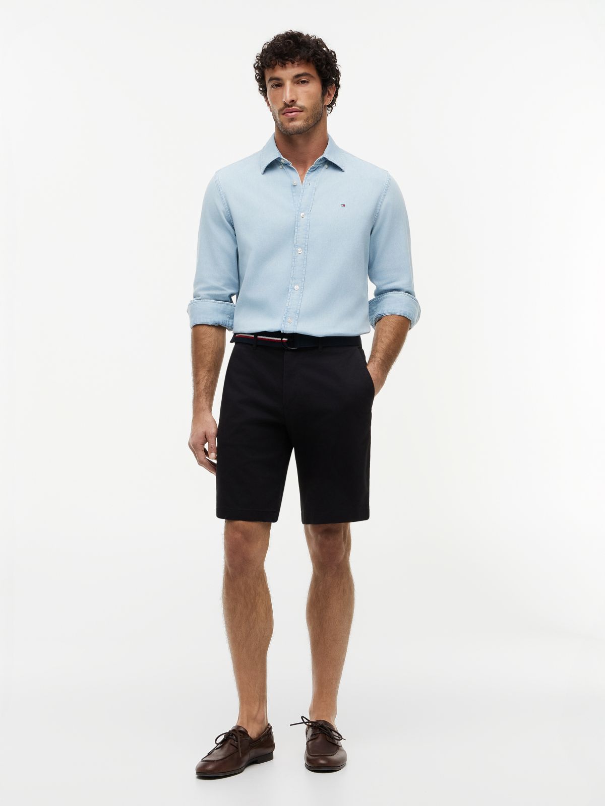 Denton Slim Straight Belted Chino Shorts — Black