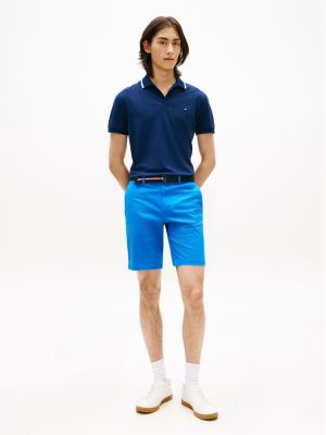 blue denton belted twill slim 9.5 inseam shorts for men tommy hilfiger