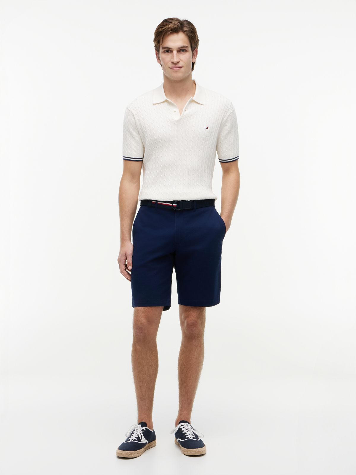 Denton Slim Straight Belted Chino Shorts — Blue