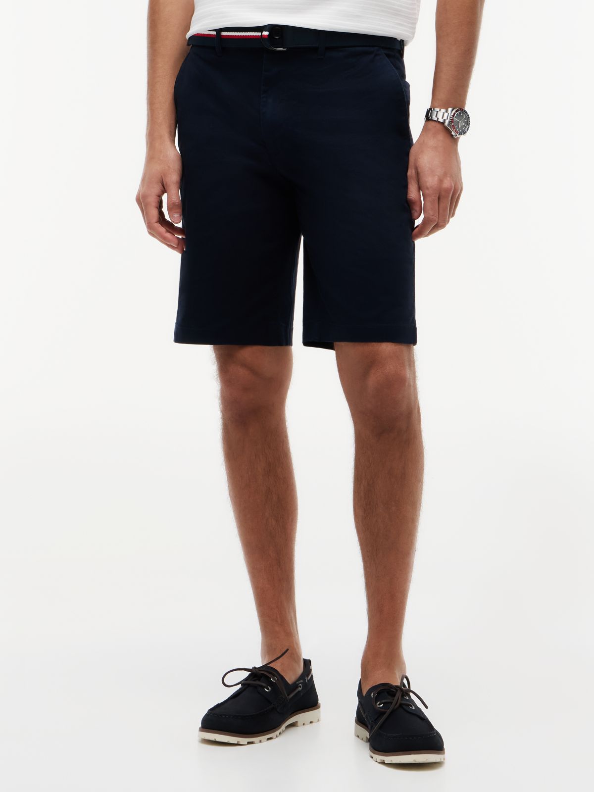 Denton Slim Straight Belted Chino Shorts — Blue