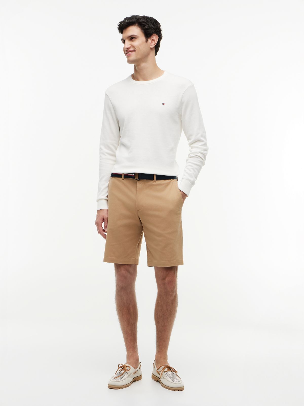 Denton Slim Straight Belted Chino Shorts — Brown