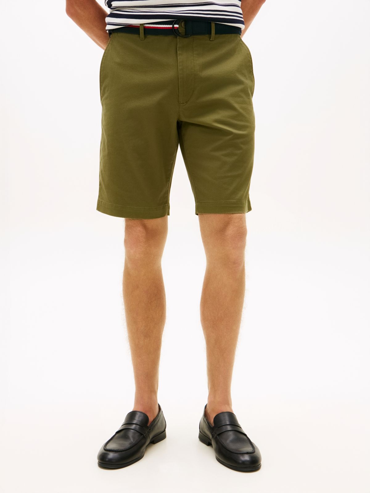 Denton Slim Straight Belted Chino Shorts — Green