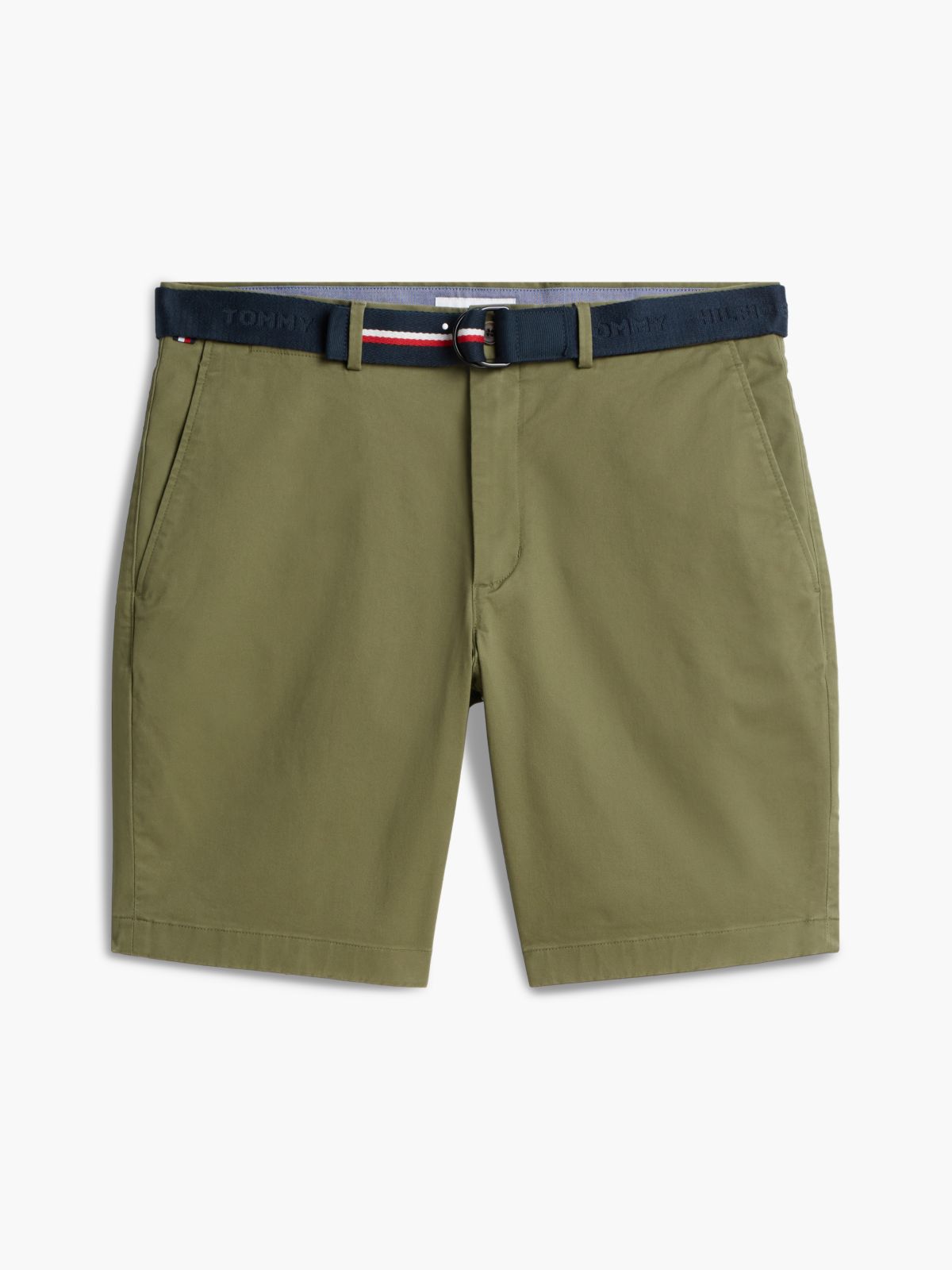 Denton Slim Straight Belted Chino Shorts — Green