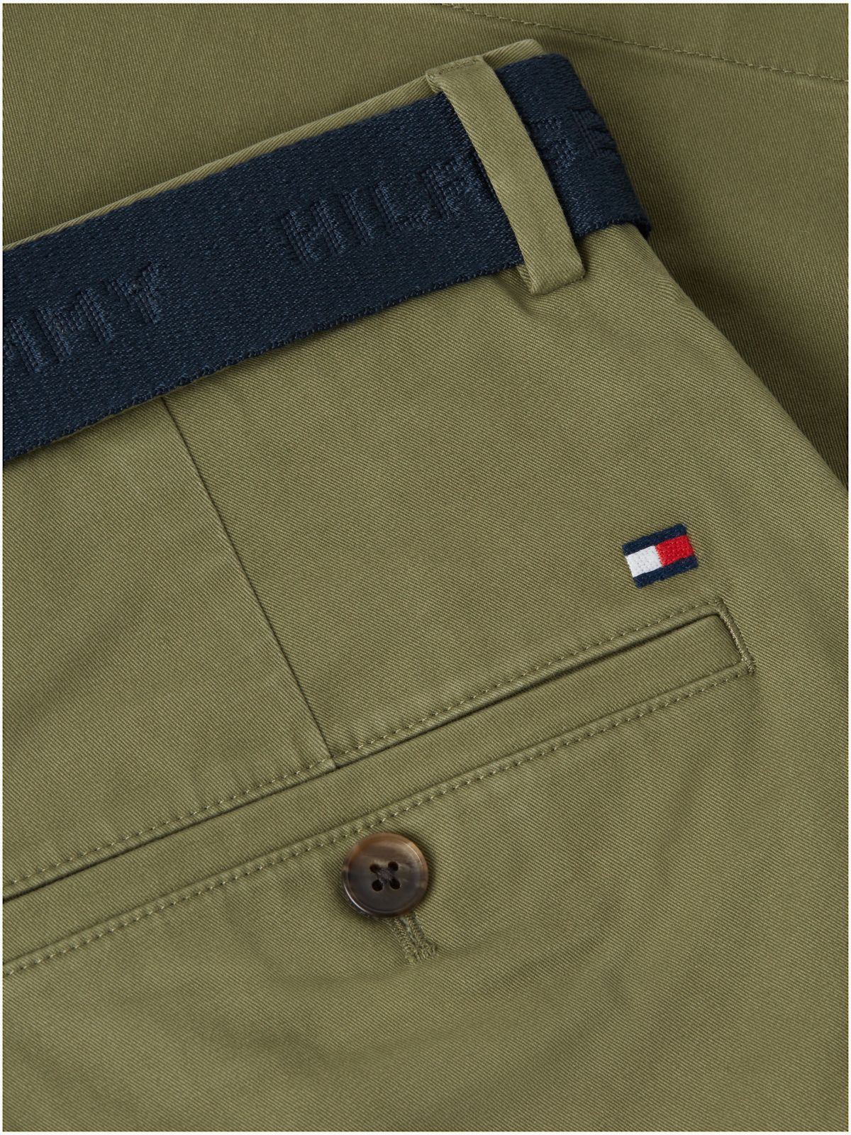 Denton Slim Straight Belted Chino Shorts — Green