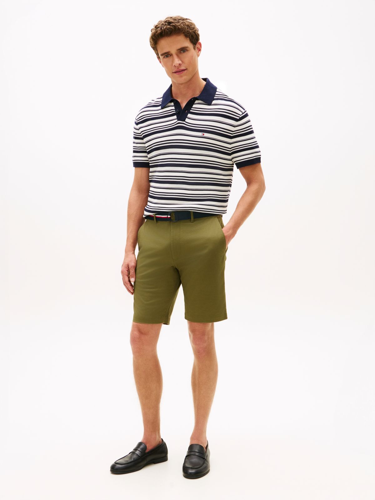 Denton Slim Straight Belted Chino Shorts — Green