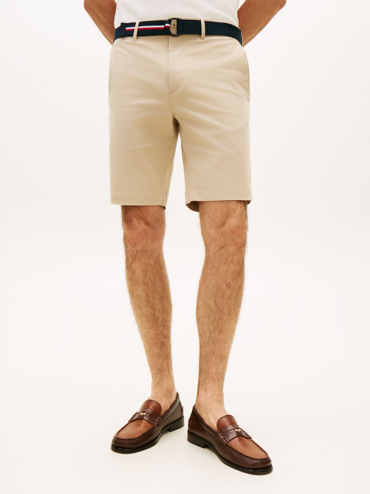 Denton Slim Straight Belted Chino Shorts — Khaki