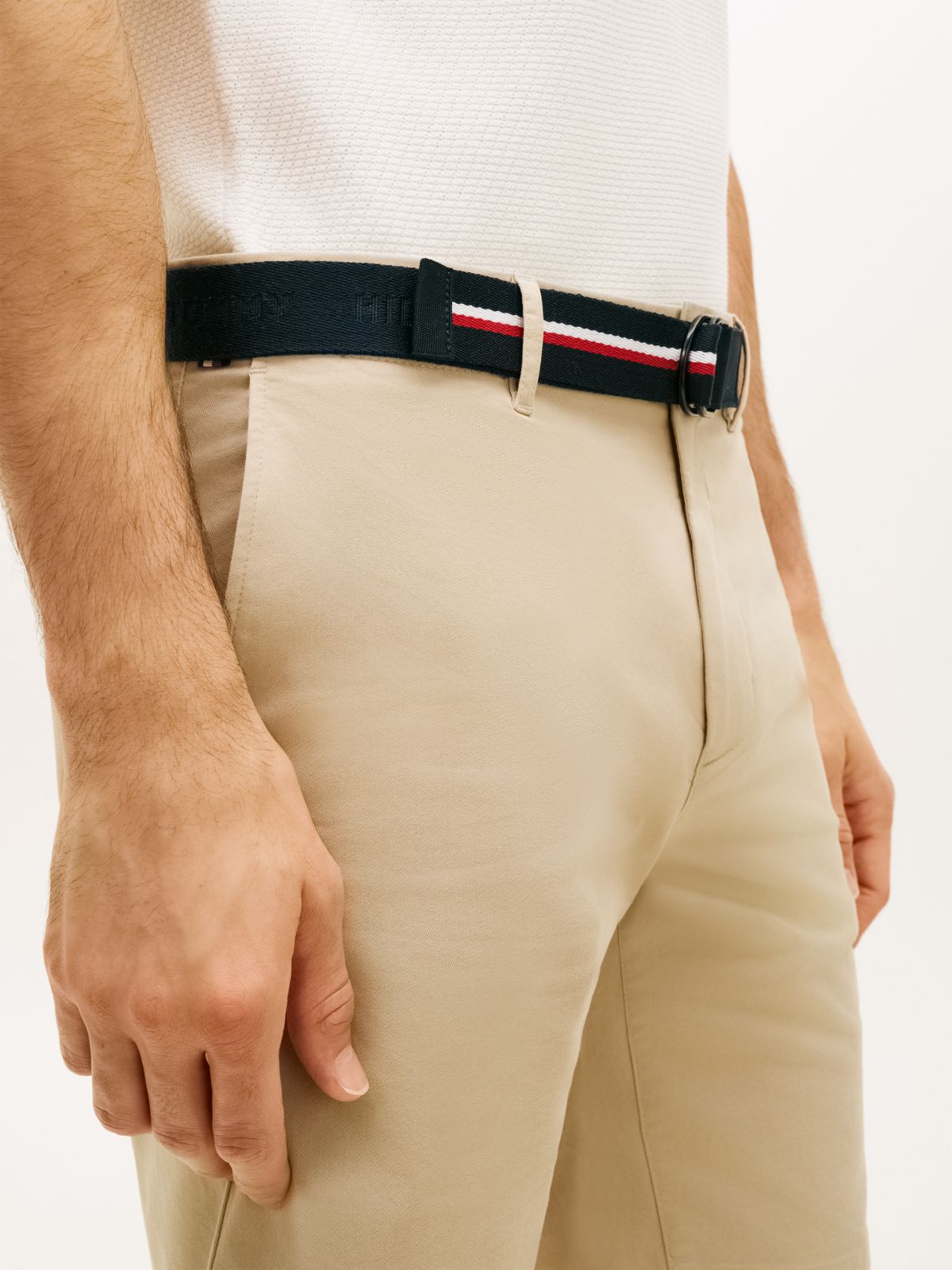Denton Slim Straight Belted Chino Shorts — Khaki
