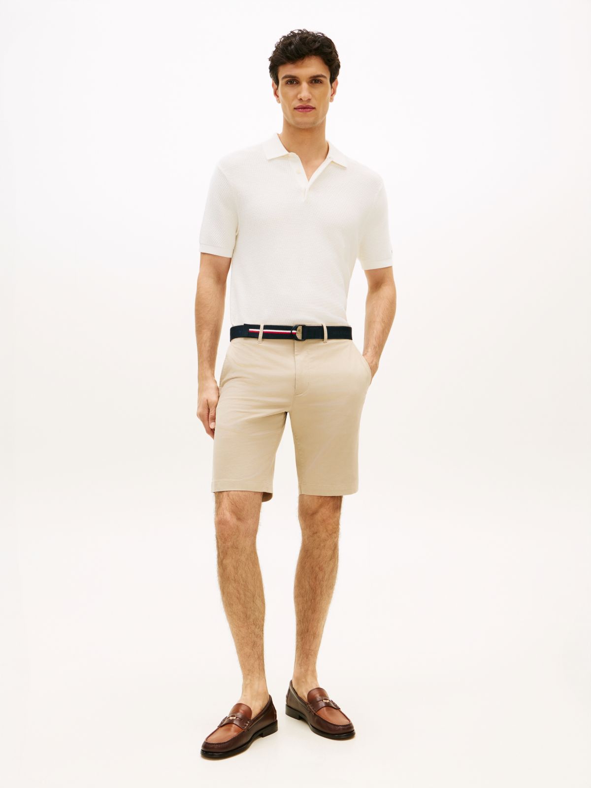 Denton Slim Straight Belted Chino Shorts — Khaki