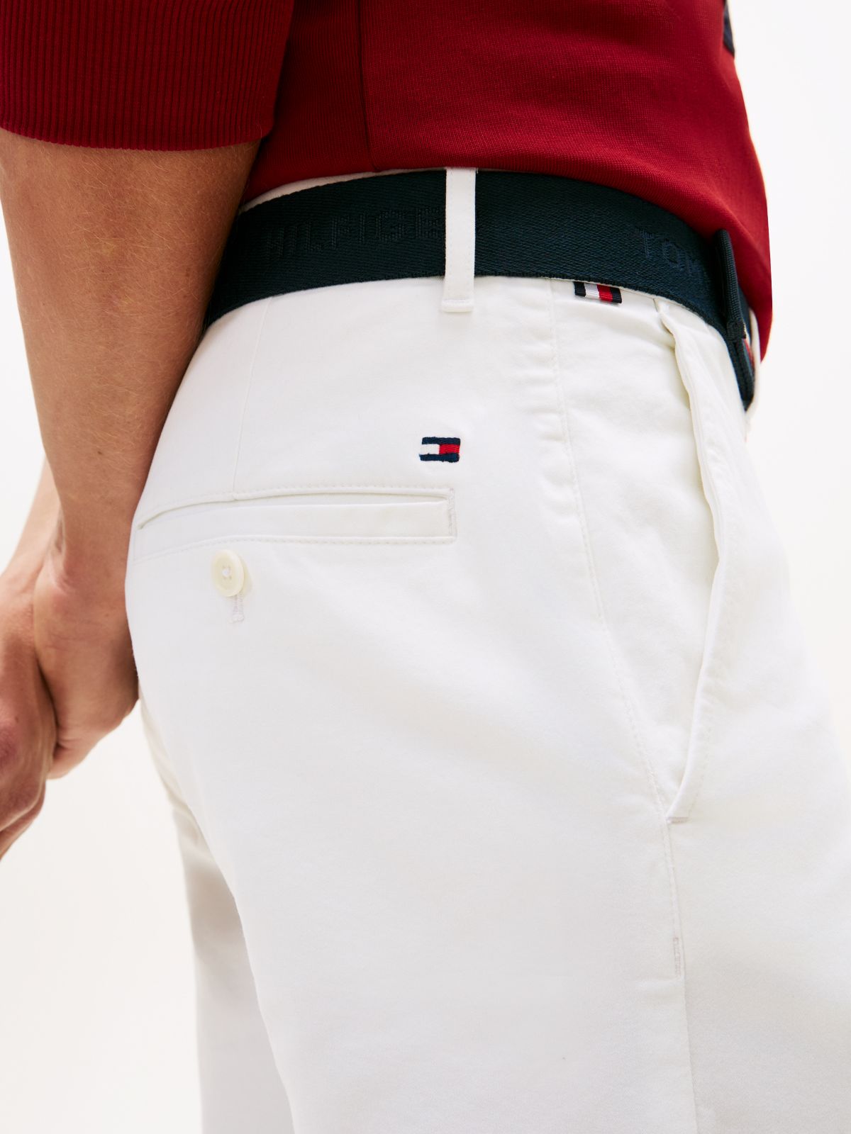 Denton Slim Straight Belted Chino Shorts — White