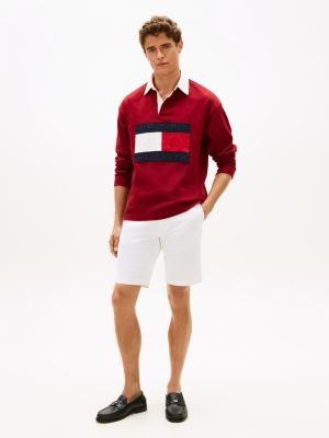 white denton belted twill slim 9.5 inseam shorts for men tommy hilfiger