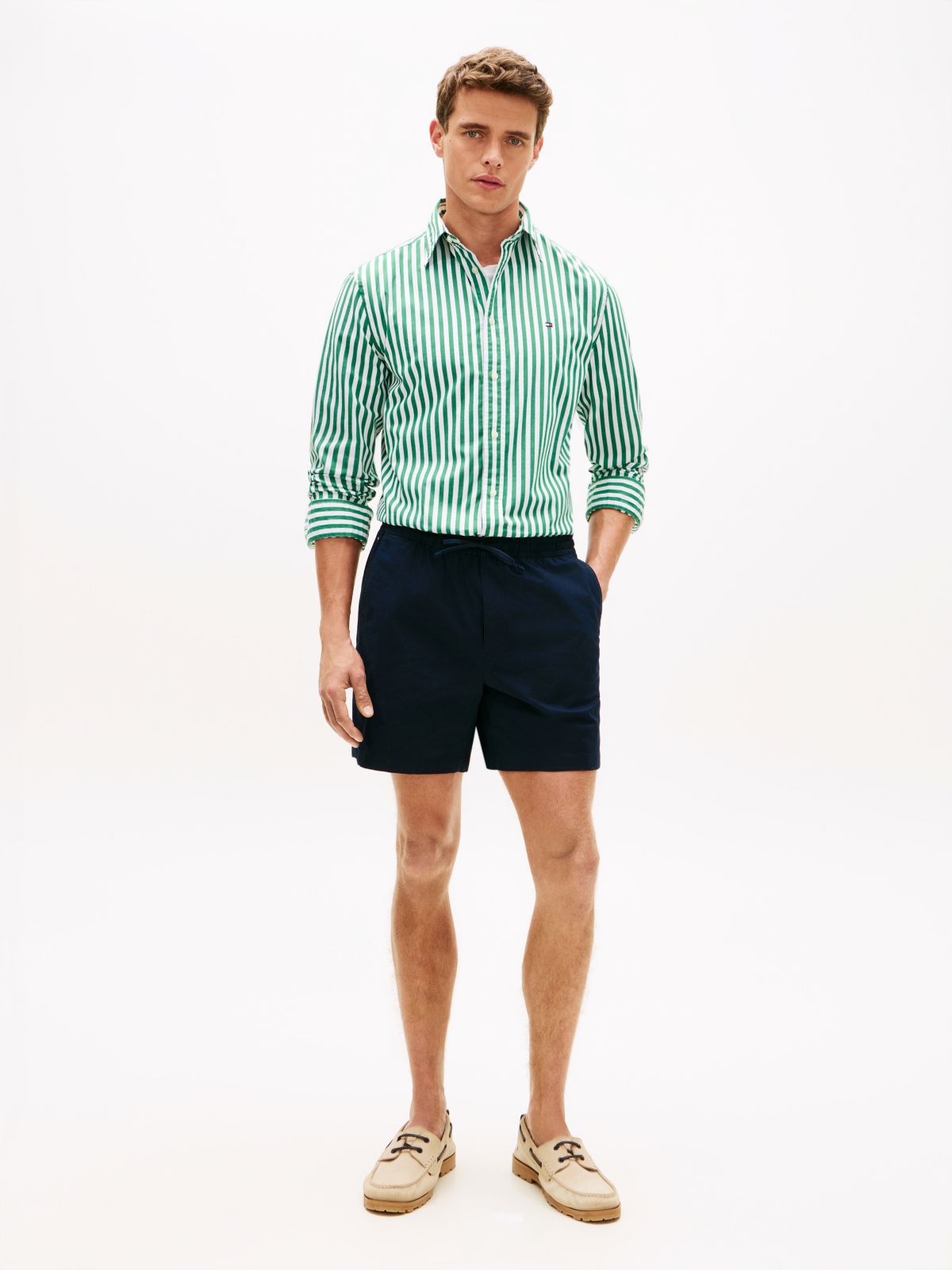 Dover Regular Straight Paper Touch Poplin Shorts — Blue