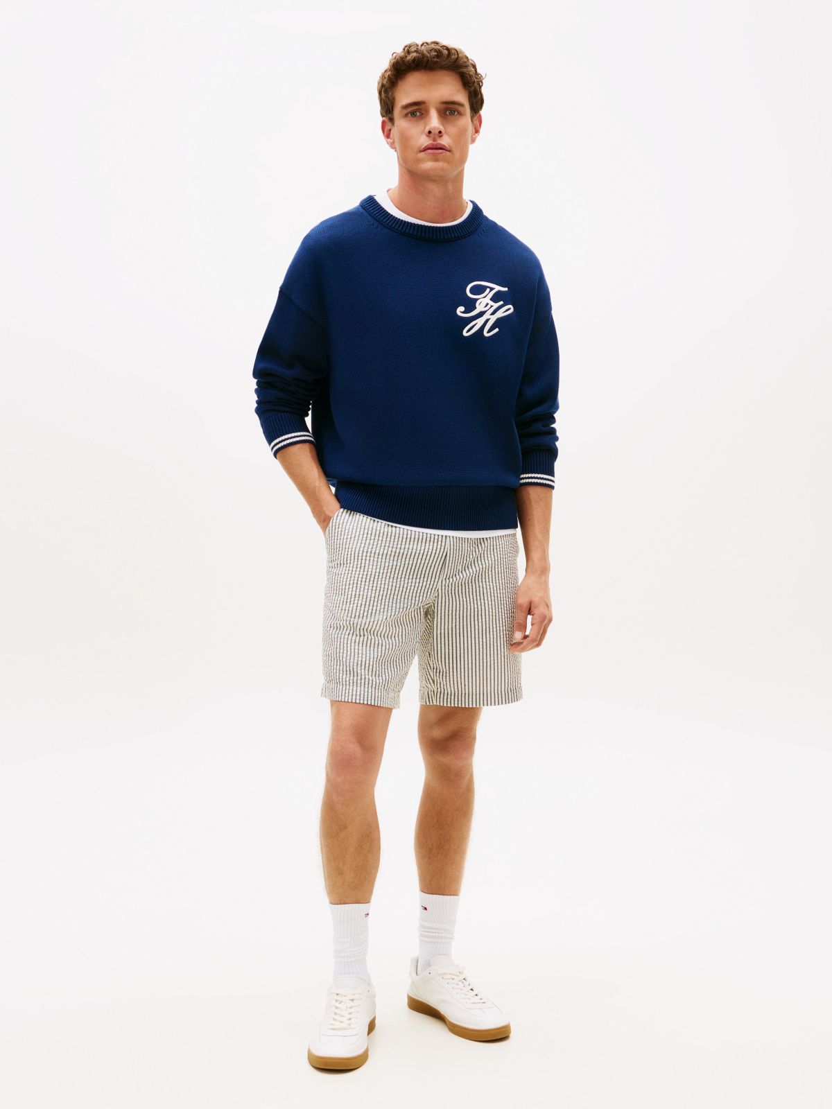 Dover Regular Straight Stripe Seersucker Chino Shorts — Blue