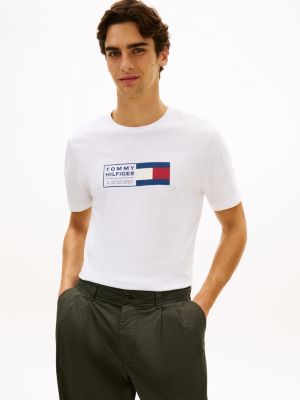 white rundhals-t-shirt aus jersey mit logo für herren - tommy hilfiger