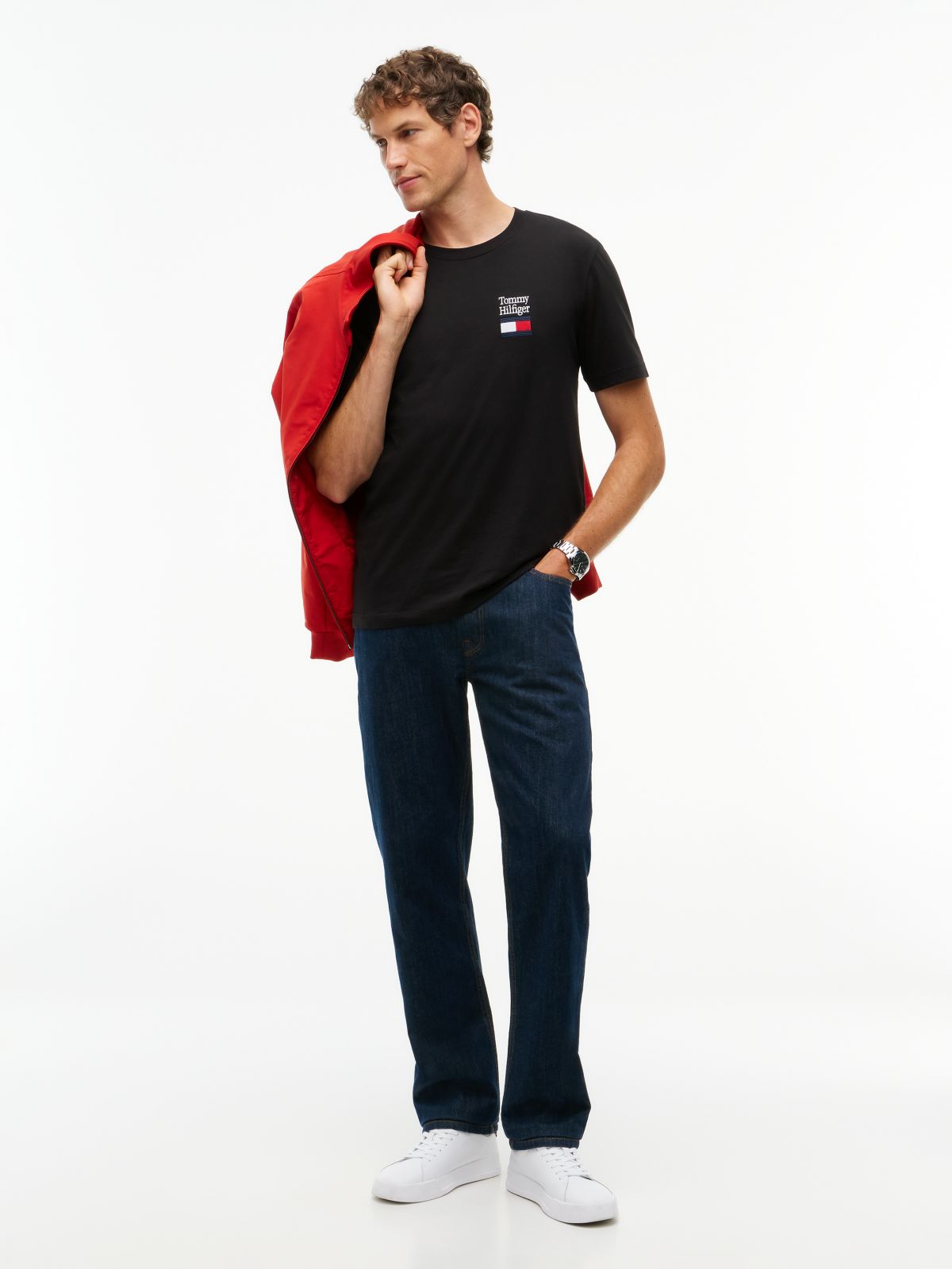 Logo Embroidery Jersey Crew Neck T-Shirt — Black
