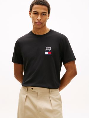 black t-shirt van jerseykatoen met geborduurd logo voor heren - tommy hilfiger