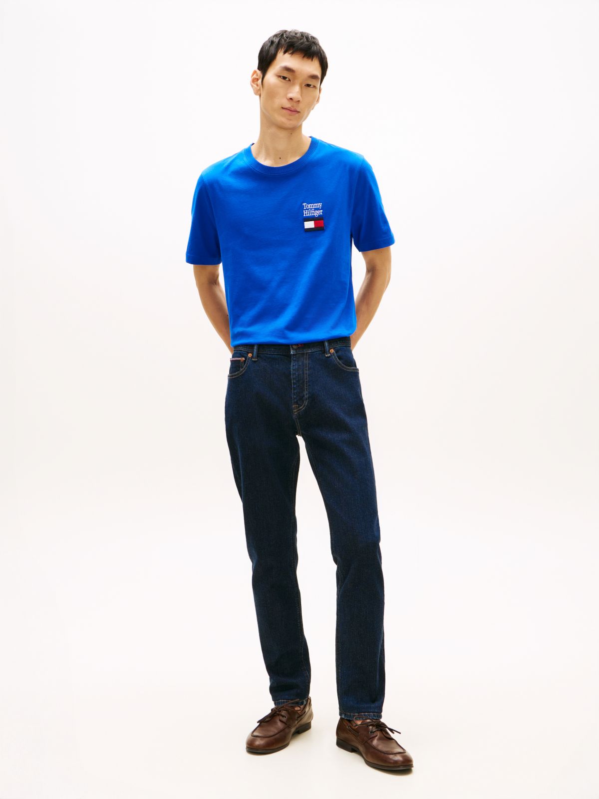 Logo Embroidery Jersey Crew Neck T-Shirt — Blue