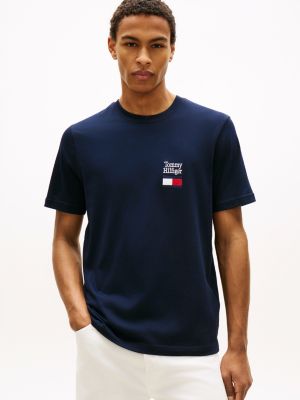 blue rundhals-t-shirt aus jersey mit logo für herren - tommy hilfiger
