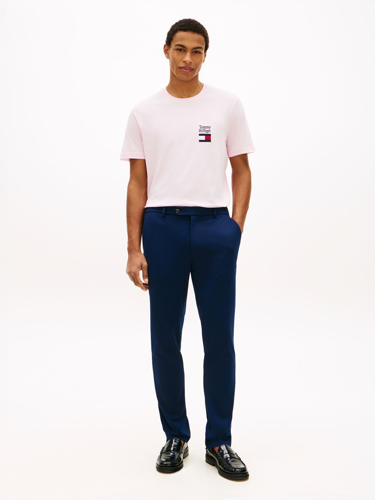 Logo Embroidery Jersey Crew Neck T-Shirt — Pink