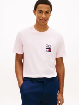 t-shirt en jersey à col ras-du-cou et broderie pink pour hommes tommy hilfiger