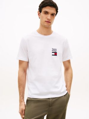 white logo embroidery jersey crew neck t-shirt for men tommy hilfiger