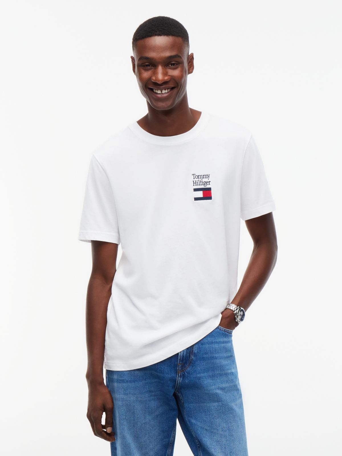 Logo Embroidery Jersey Crew Neck T-Shirt — White
