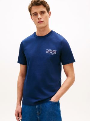 blue heritage back logo textured jersey t-shirt for men tommy hilfiger