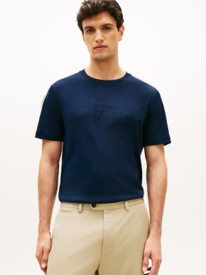 blue interlock-t-shirt mit gleichfarbigem logo für herren - tommy hilfiger