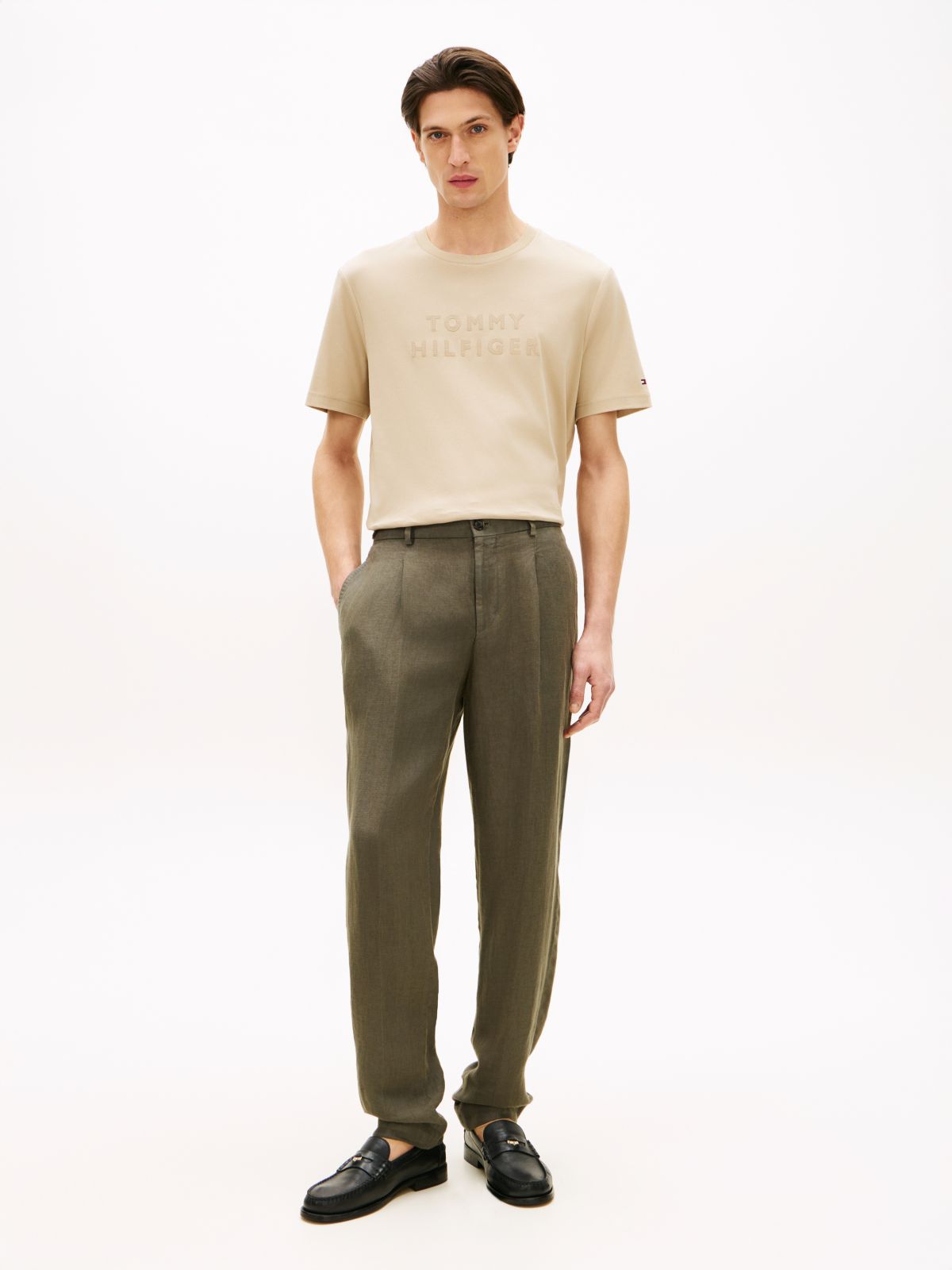 Tonal Logo Interlock Knit T-Shirt — Khaki