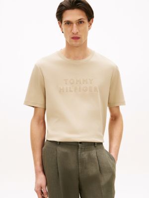 khaki interlock-t-shirt mit gleichfarbigem logo für herren - tommy hilfiger
