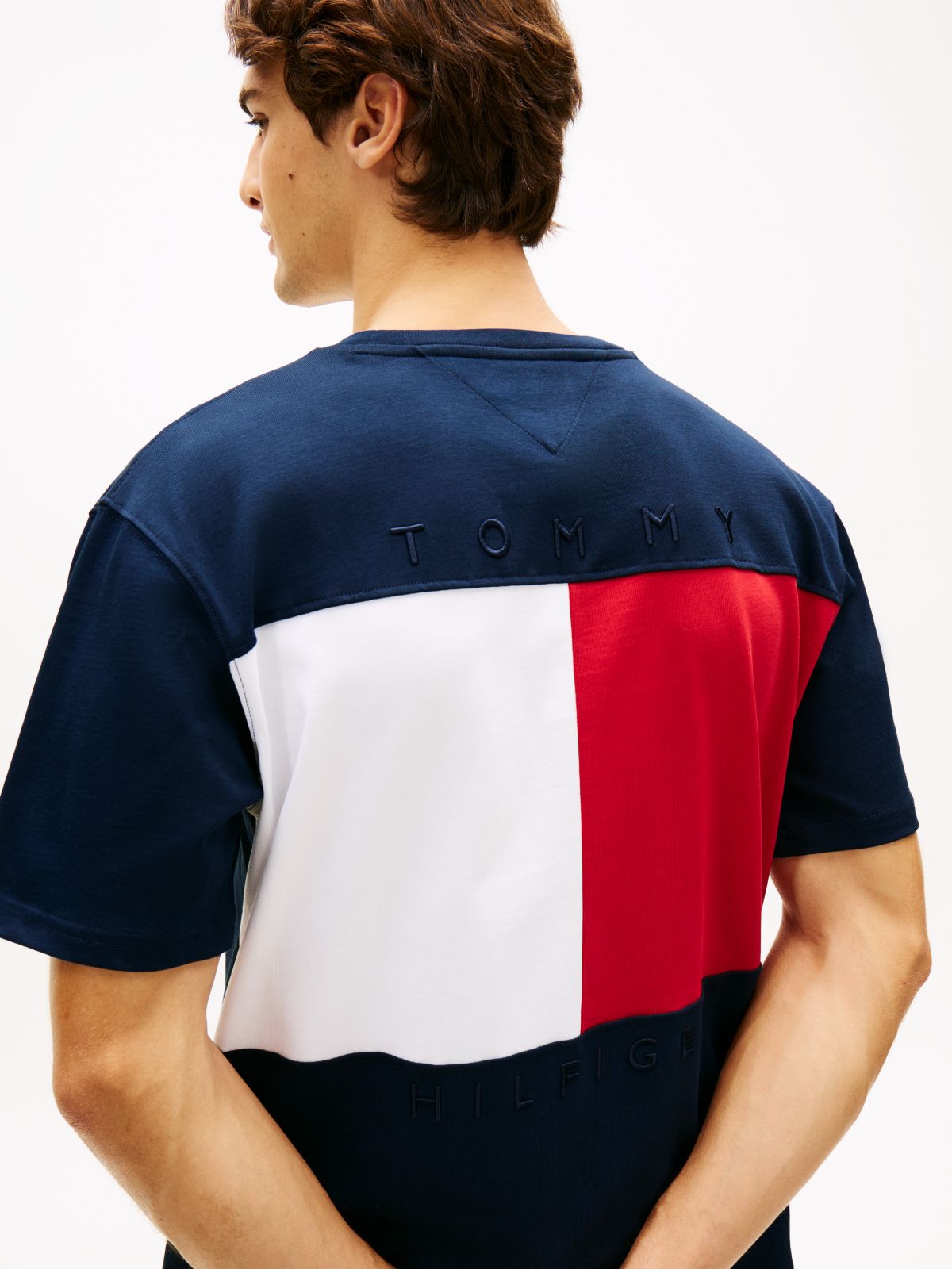 Flag Embroidery Jersey Relaxed T-Shirt — Blue