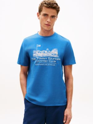 blue jersey-t-shirt mit grafischer stickerei für herren - tommy hilfiger