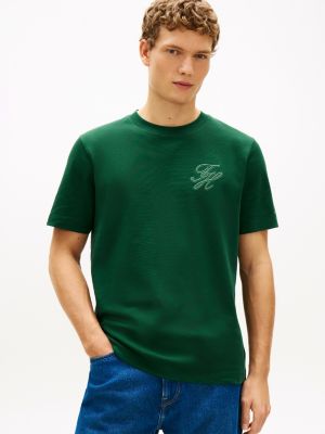 green rundhals-t-shirt mit logo-stickerei für herren - tommy hilfiger