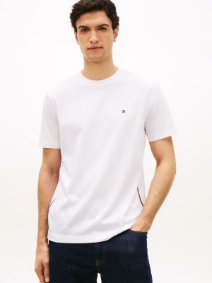white jersey-t-shirt mit global-streifen seitlich für herren - tommy hilfiger