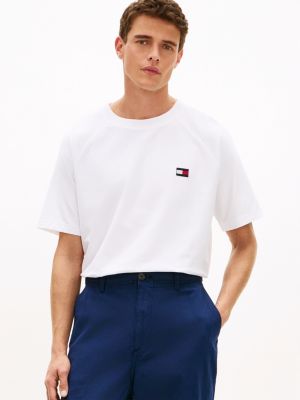 white relaxed fit jersey-t-shirt mit raglanärmeln für herren - tommy hilfiger