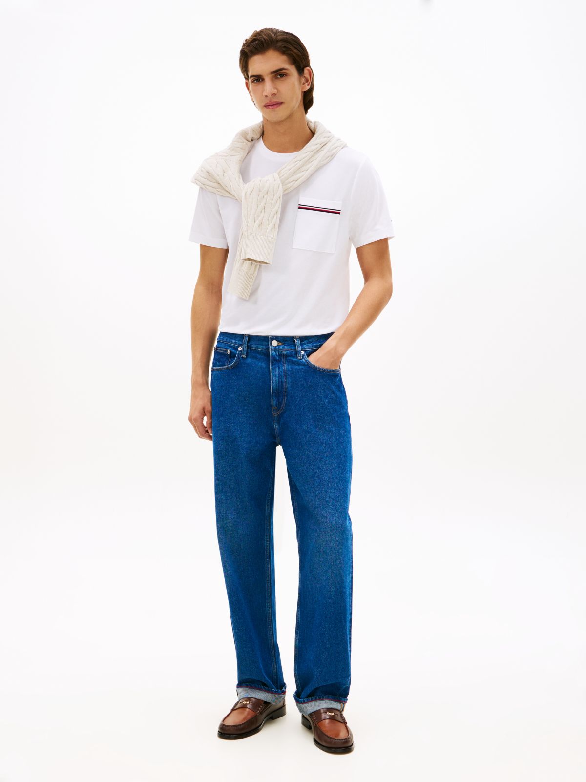 Global Stripe Pocket Pique Jersey T-Shirt — White