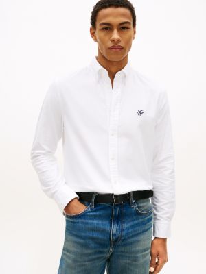 white heritage regular fit logo embroidery oxford shirt for men tommy hilfiger