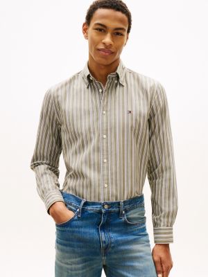green regular fit popeline-hemd mit streifen für herren - tommy hilfiger