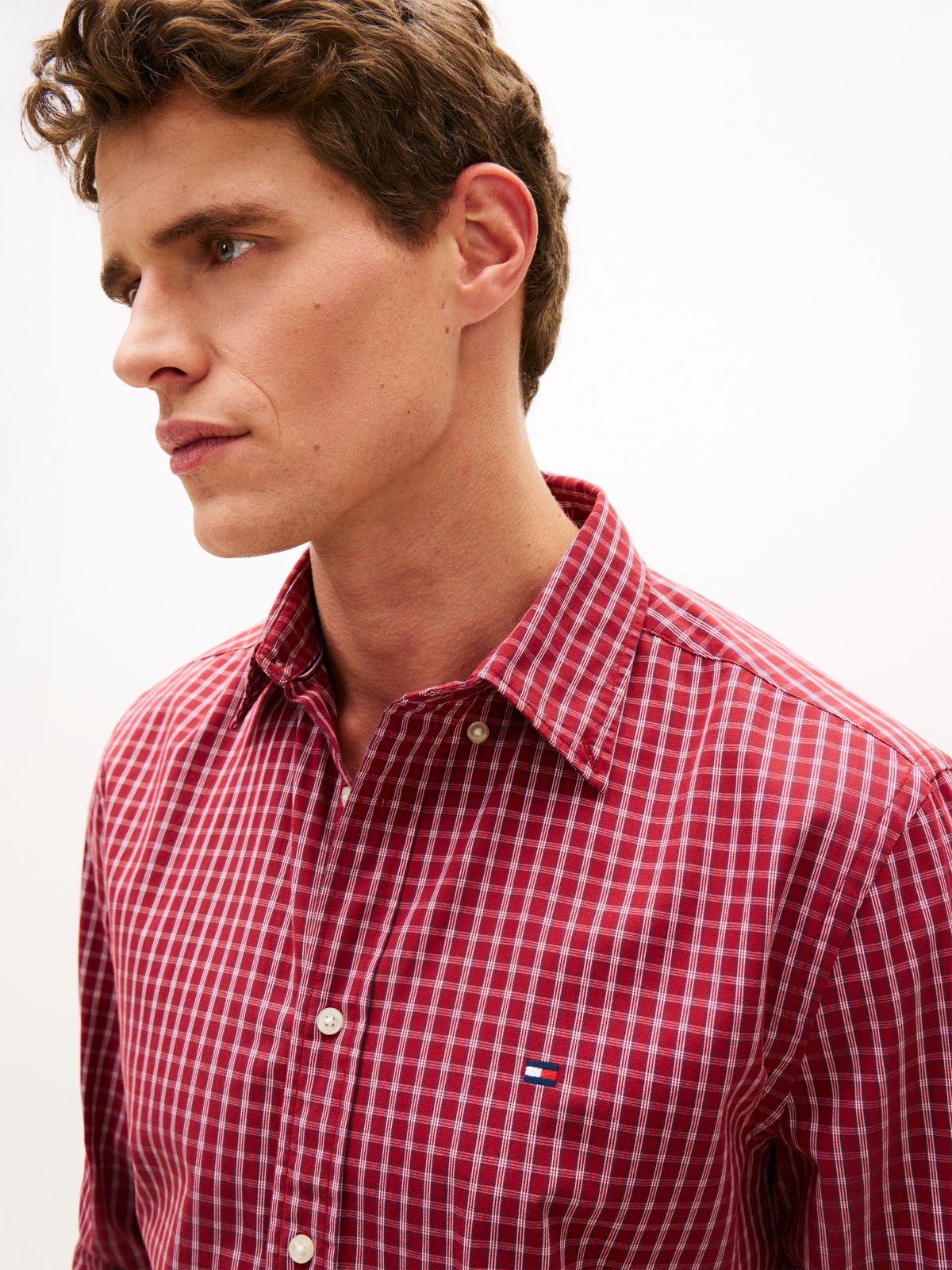 TH Flex Regular Fit Check Poplin Shirt — Red
