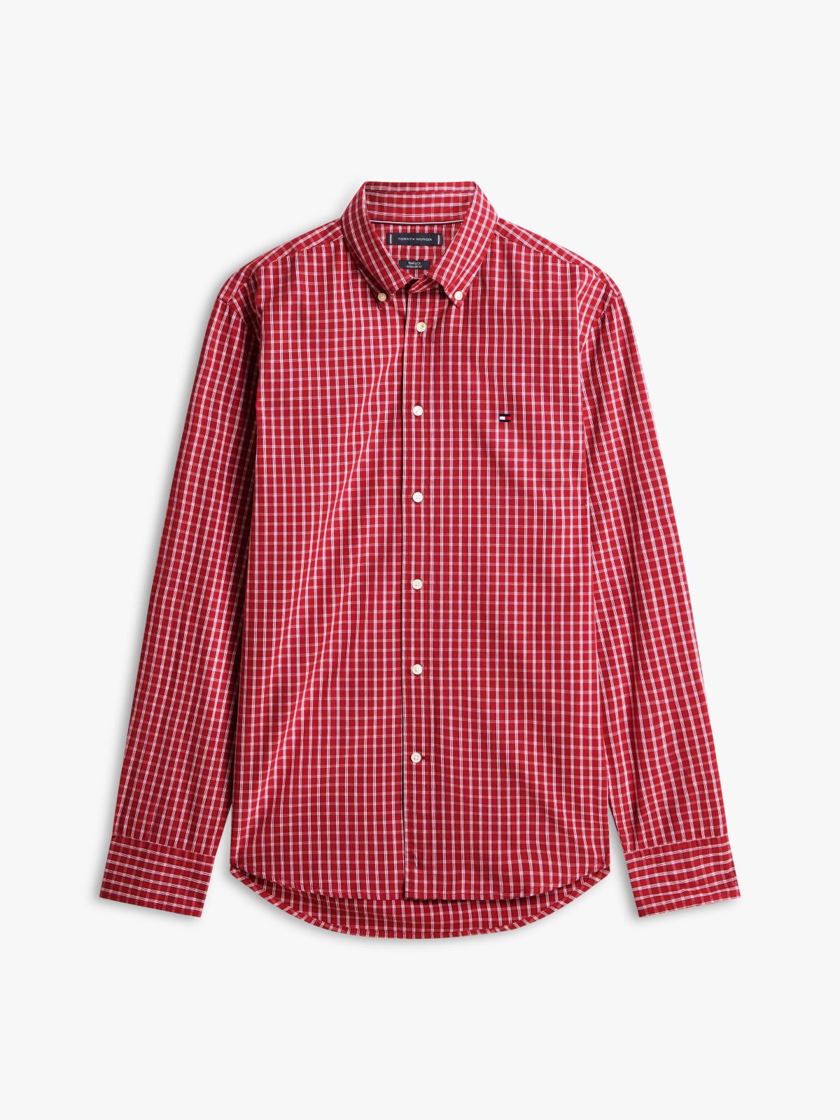 TH Flex Regular Fit Check Poplin Shirt — Red