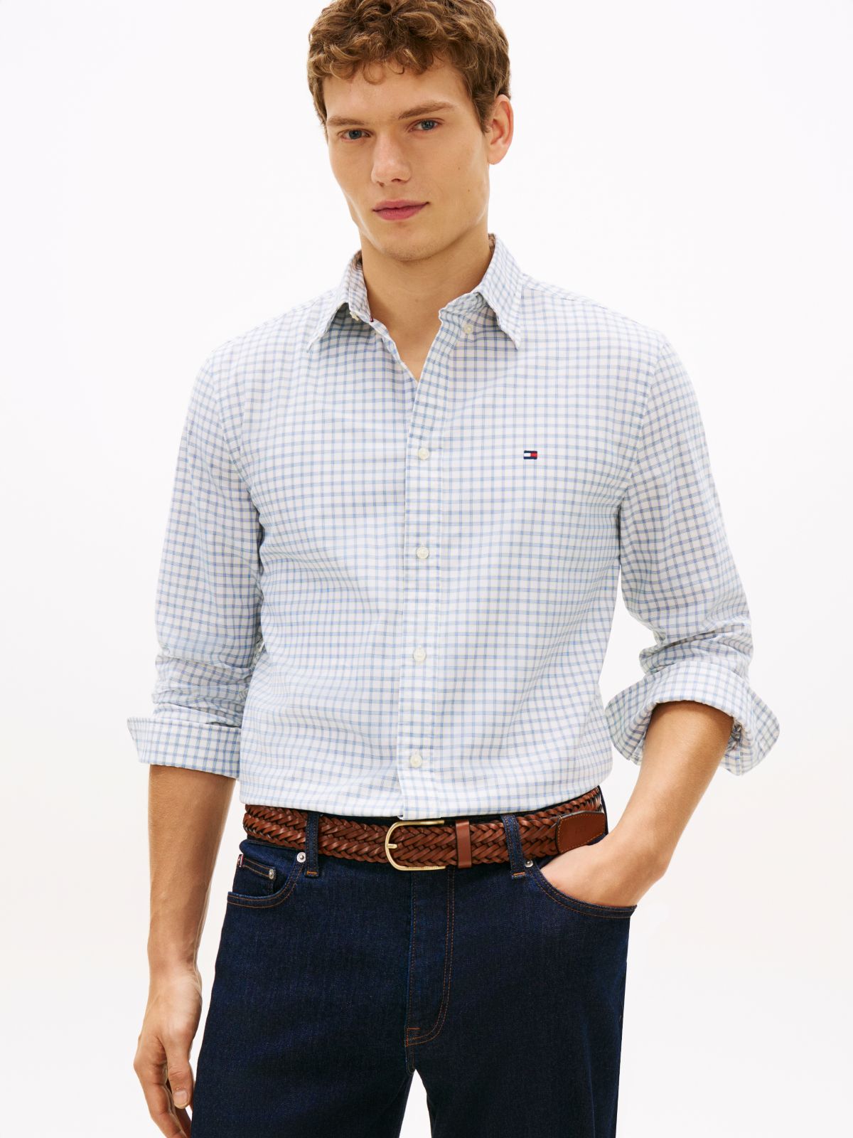 TH Flex Regular Fit Check Poplin Shirt — White