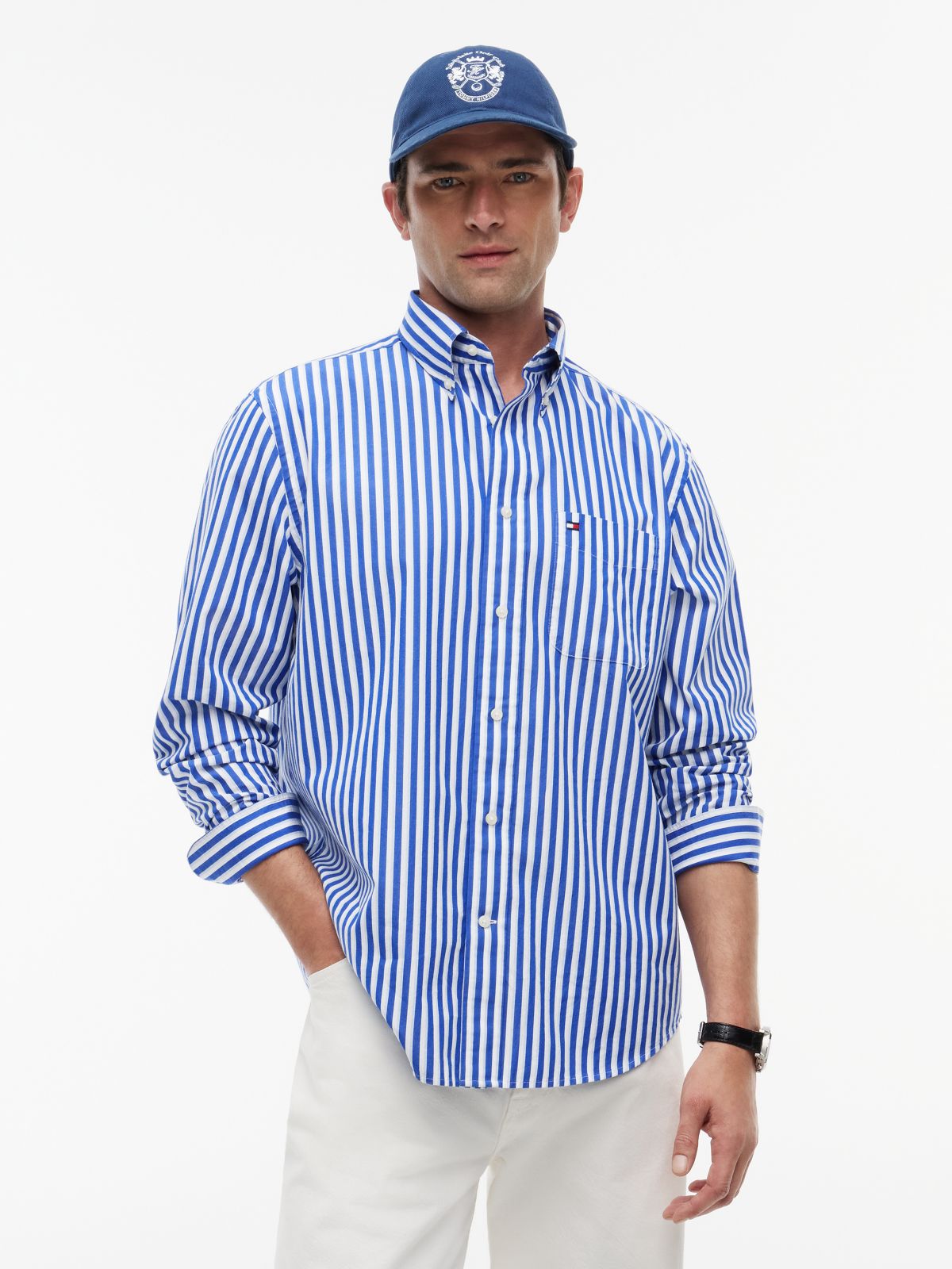 Classic Fit Stripe Poplin Shirt — Blue