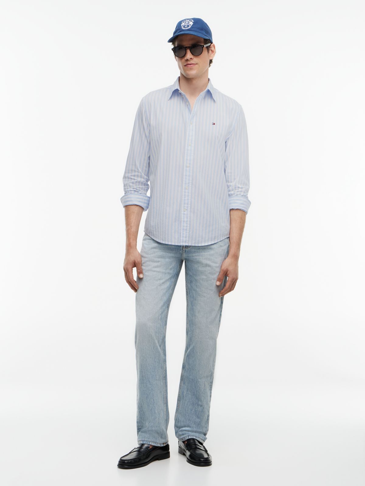 TH Flex Regular Fit Stripe Poplin Shirt — Blue