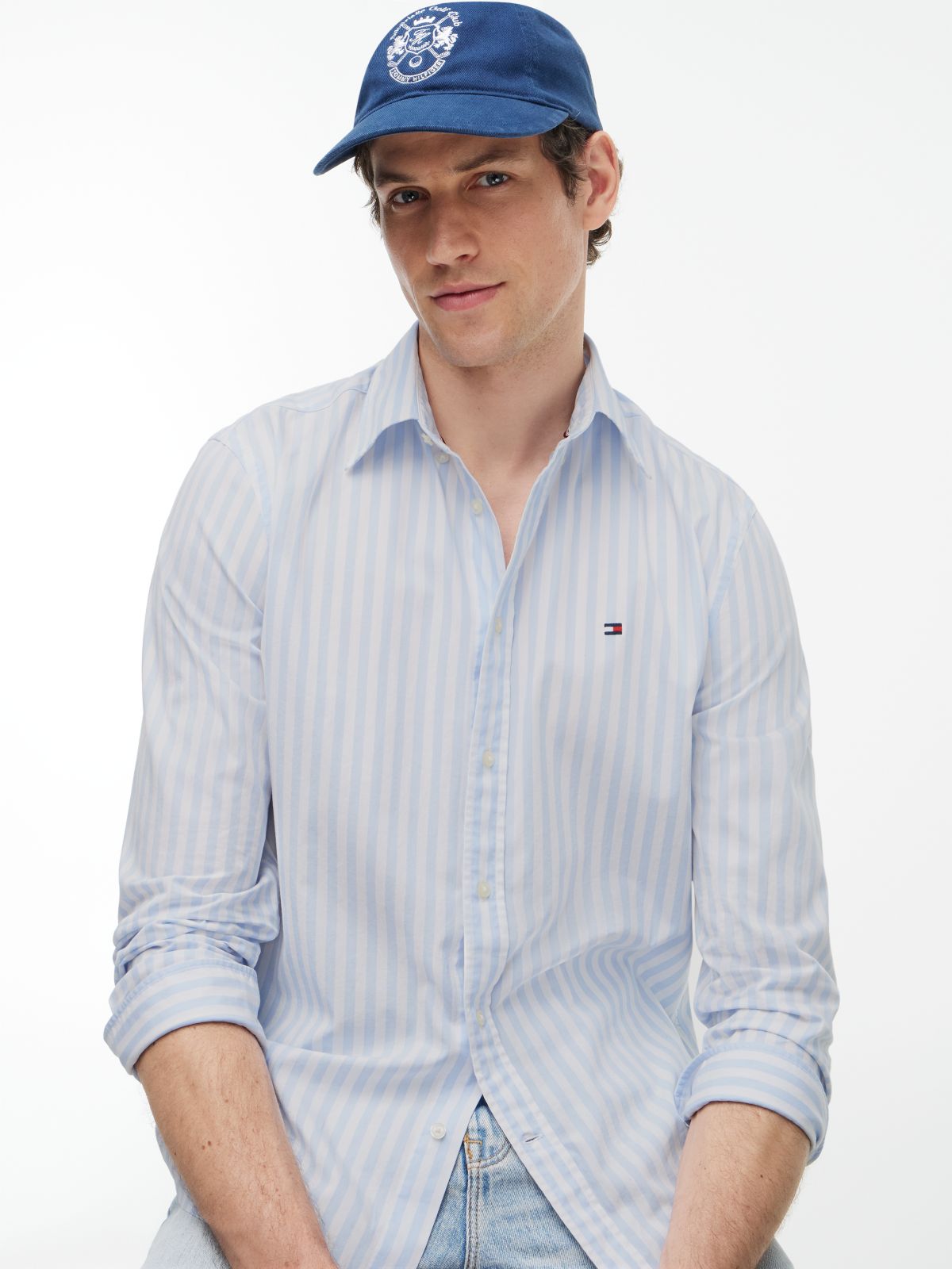TH Flex Regular Fit Stripe Poplin Shirt — Blue