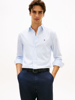 camicia th flex regular fit a righe verticali blue da uomini tommy hilfiger