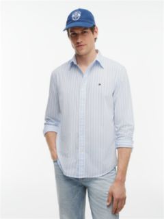 TH Flex Regular Fit Stripe Poplin Shirt — Blue 1